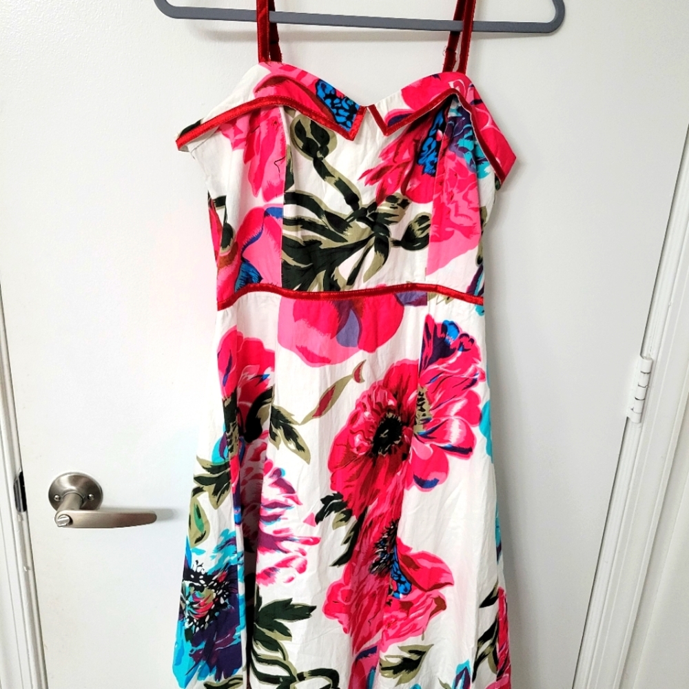 Young Thread Pink & Turquoise Floral Dress Retro Pin Up Girl Clothing Size M